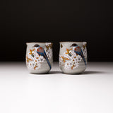 Kutani ware Pair Yunomi Tea Cup - Grey Kacho / 九谷焼 ペア湯呑み