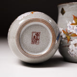 Kutani ware Pair Yunomi Tea Cup - Grey Kacho / 九谷焼 ペア湯呑み