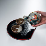 Kutani ware Sake Set with Tray - Plum / 九谷焼 酒器セット 紅白梅