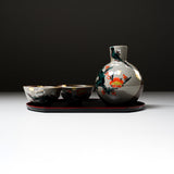 Kutani ware Sake Set with Tray - Plum / 九谷焼 酒器セット 紅白梅