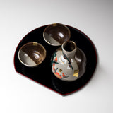 Kutani ware Sake Set with Tray - Plum / 九谷焼 酒器セット 紅白梅