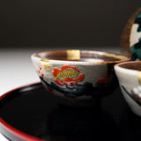 Kutani ware Sake Set with Tray - Plum / 九谷焼 酒器セット 紅白梅