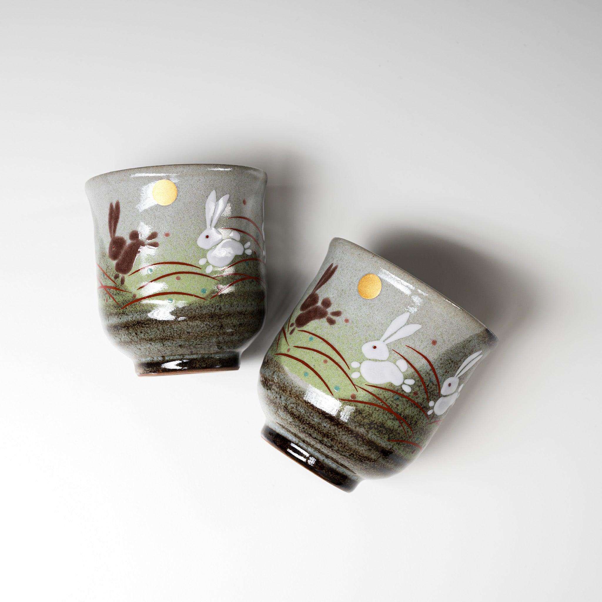 Kutani ware Pair Japanese Tea Cup - Jumping Rabbit / 九谷焼 湯呑み