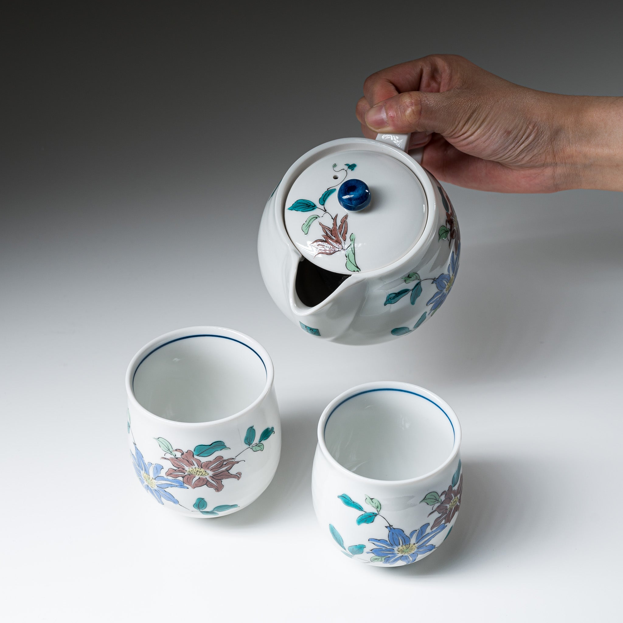Kutani ware Tea Set - Clematis Florida / 九谷焼 ティーセット