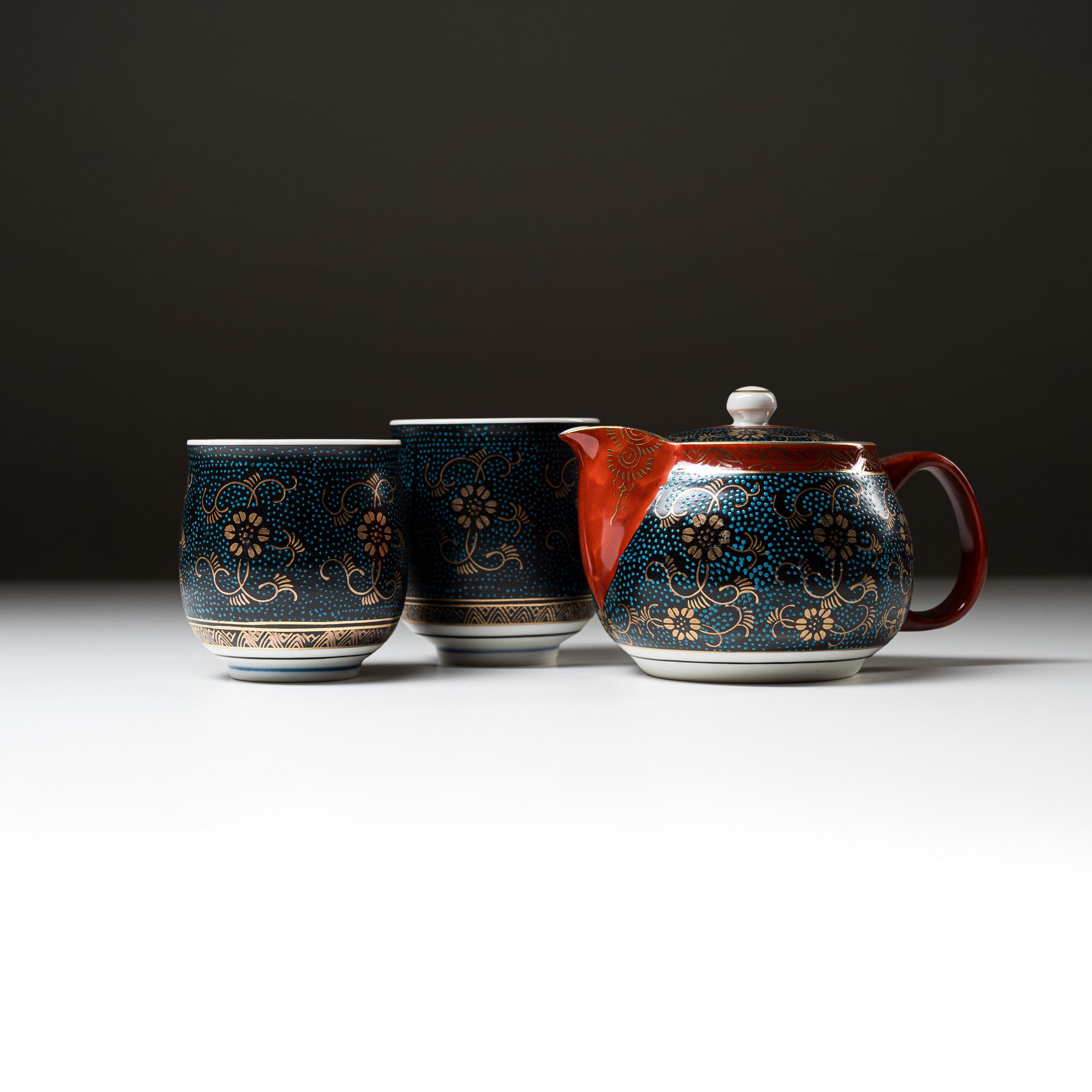 Kutani ware Tea Set - Aochibu / 九谷焼 ティーセット