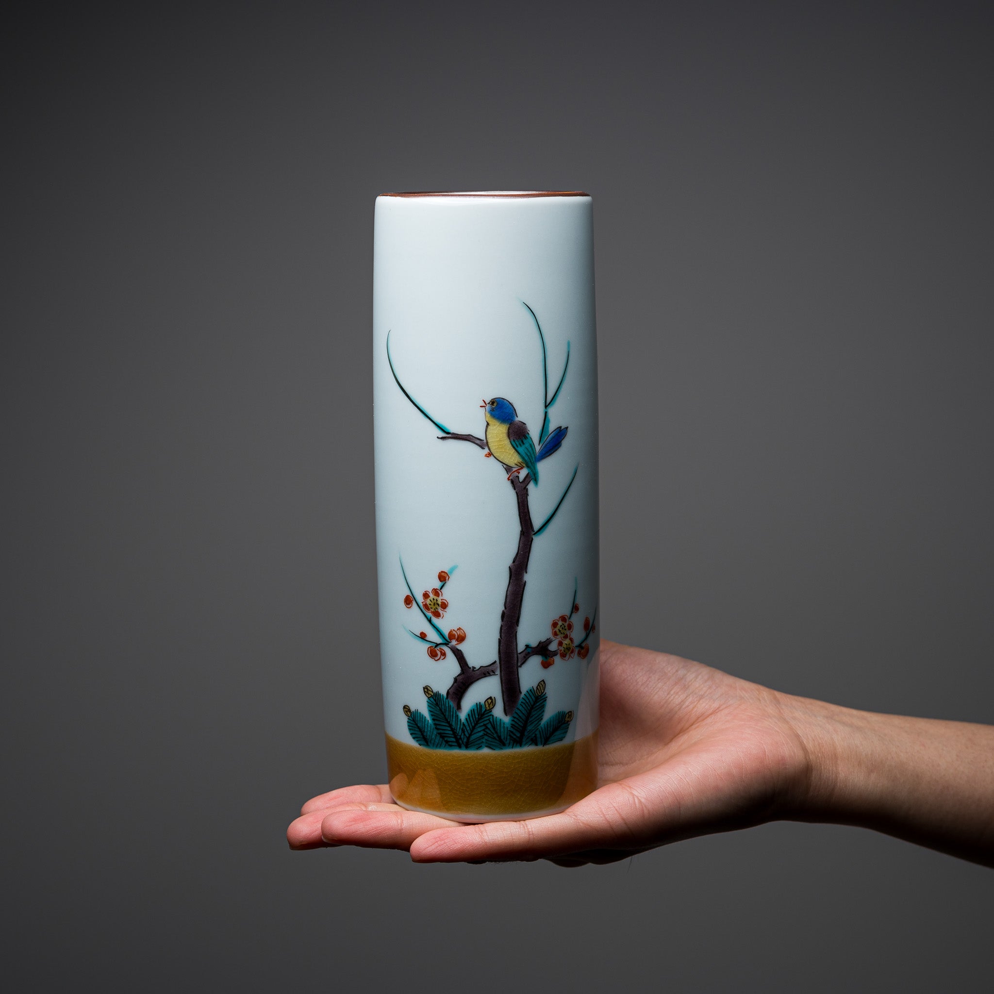 Kutani ware Vase - Blue Bird / 九谷焼 花瓶 青い鳥