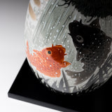 Kutani ware Round Vase with Tray - Carp Climbing the Waterfall / 九谷焼 花瓶