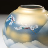 Kutani ware Vase with Tray - Emerald Sky / 九谷焼 花瓶