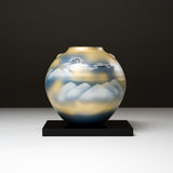 Kutani ware Vase with Tray - Emerald Sky / 九谷焼 花瓶