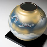 Kutani ware Vase with Tray - Emerald Sky / 九谷焼 花瓶