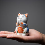 Kutani Ware Animal Ornament - White Begging Cat ”Shiho” / 九谷焼 招き猫