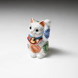 Kutani Ware Animal Ornament - White Beckoning Cat "Koko" / 九谷焼 招き猫