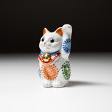 Kutani Ware Animal Ornament - White Beckoning Cat "Koko" / 九谷焼 招き猫