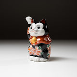 Kutani Ware Animal Ornament - Black Beckoning Cat "Kuro" / 九谷焼 招き猫