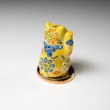 Kutani Ware Animal Ornament - Cat on Gold "Nene" / 九谷焼 小判猫