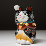 Kutani Ware Animal Ornament - Mt Fuji Black Beckoning Cat ”Sora” / 九谷焼 招き猫