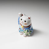 Kutani Ware Animal Ornament - Flower Beckoning Cat "Yuki" / 九谷焼 招き猫