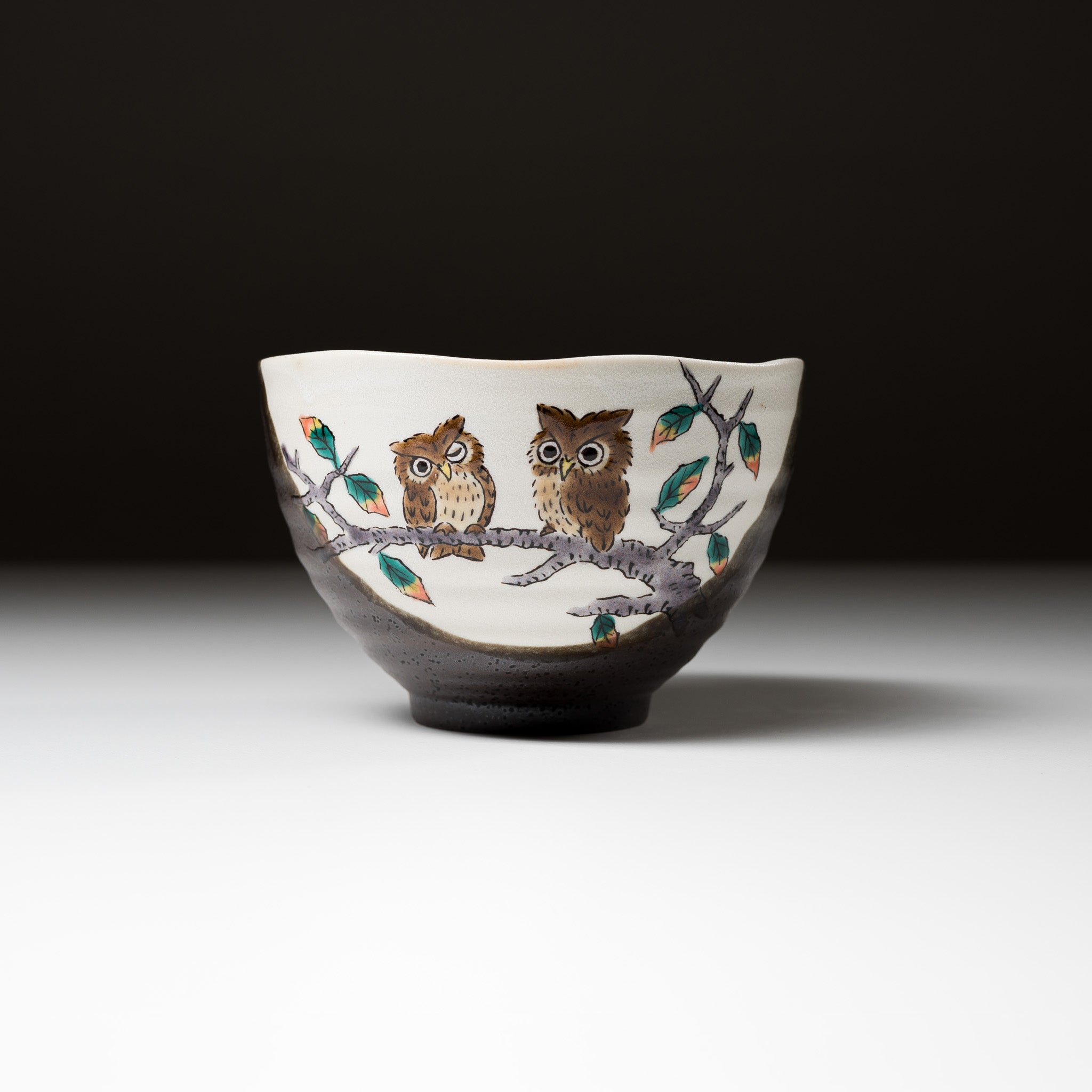 Kutani ware Large Rice Bowl - Owl / 九谷焼 茶碗