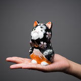 Kutani Ware Animal Ornament - Mt Fuji Black Begging Cat "Fuku" / 九谷焼 招き猫