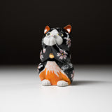 Kutani Ware Animal Ornament - Mt Fuji Black Begging Cat "Fuku" / 九谷焼 招き猫