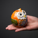 Kutani Ware Animal Ornament - Orange Owl / 九谷焼 オレンジ梟