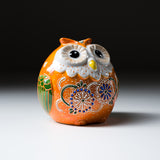 Kutani Ware Animal Ornament - Orange Owl / 九谷焼 オレンジ梟