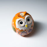 Kutani Ware Animal Ornament - Orange Owl / 九谷焼 オレンジ梟