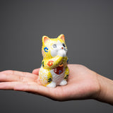 Kutani Ware Animal Ornament - Yellow Begging Cat ”Lemon” / 九谷焼 招き猫