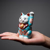 Kutani Ware Animal Ornament - Blue Beckoning Cat 