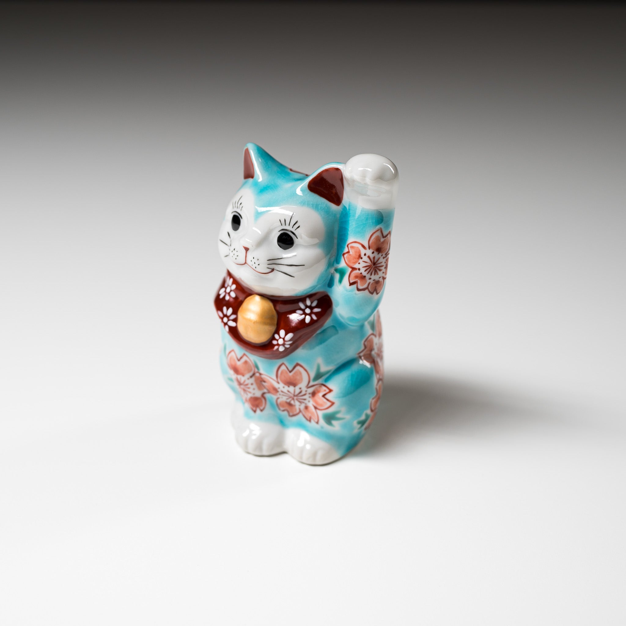 Kutani Ware Animal Ornament - Blue Beckoning Cat "Sora" / 九谷焼 招き猫