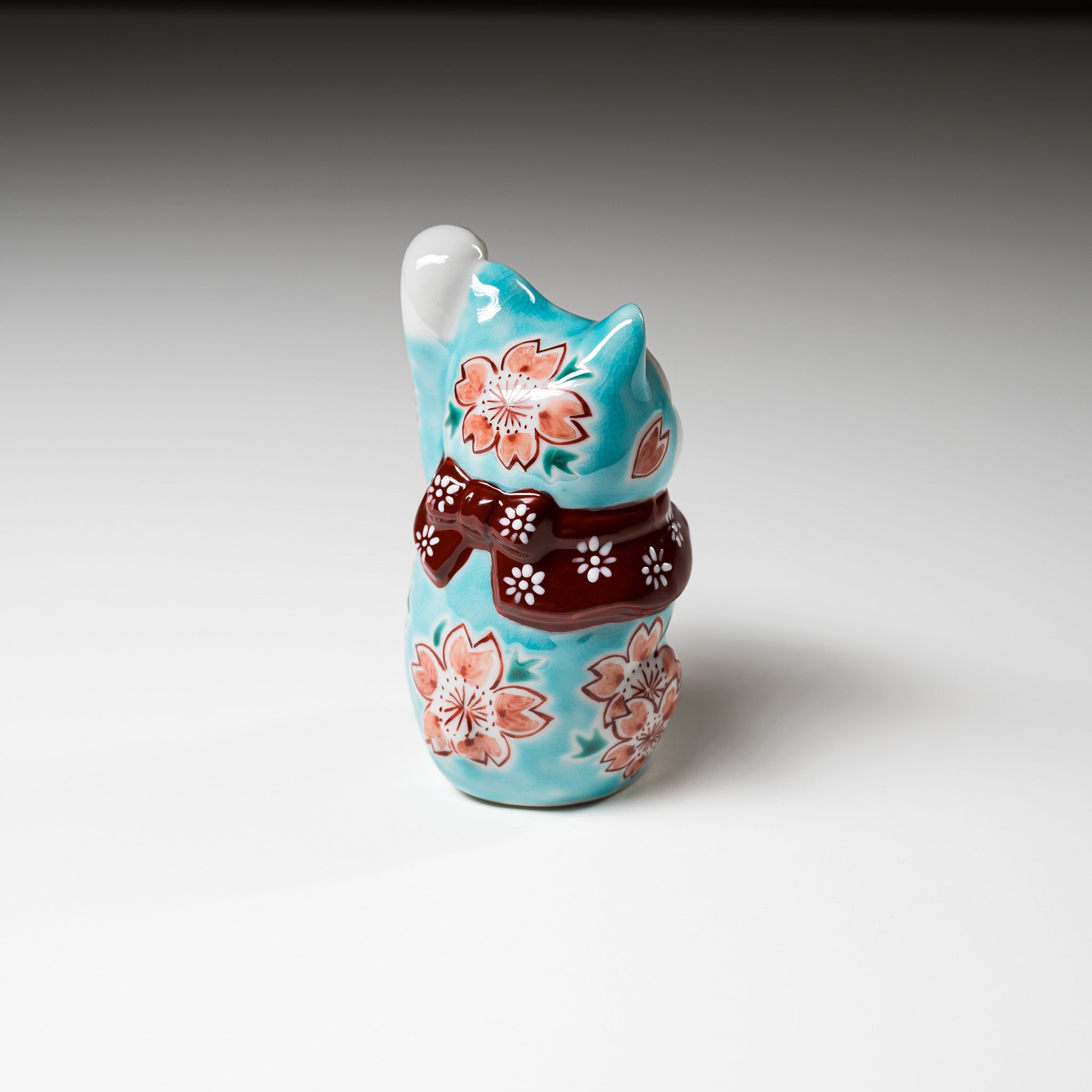 Kutani Ware Animal Ornament - Blue Beckoning Cat "Sora" / 九谷焼 招き猫