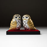 Kutani Ware Animal Ornament - Golden Pair Owl / 九谷焼 ペア梟