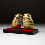 Kutani Ware Animal Ornament - Golden Pair Owl / 九谷焼 ペア梟