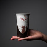 Kutani ware Pair Tall Yunomi Tea Cup - Twilight Cat / 九谷焼 ペア湯呑み