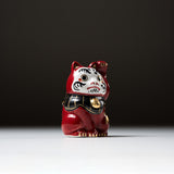 Kutani Ware Animal Ornament - Daruma Cat - Left Hand / 九谷焼 招き猫