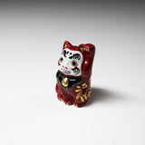 Kutani Ware Animal Ornament - Daruma Cat - Left Hand / 九谷焼 招き猫