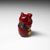 Kutani Ware Animal Ornament - Daruma Cat - Right Hand / 九谷焼 招き猫