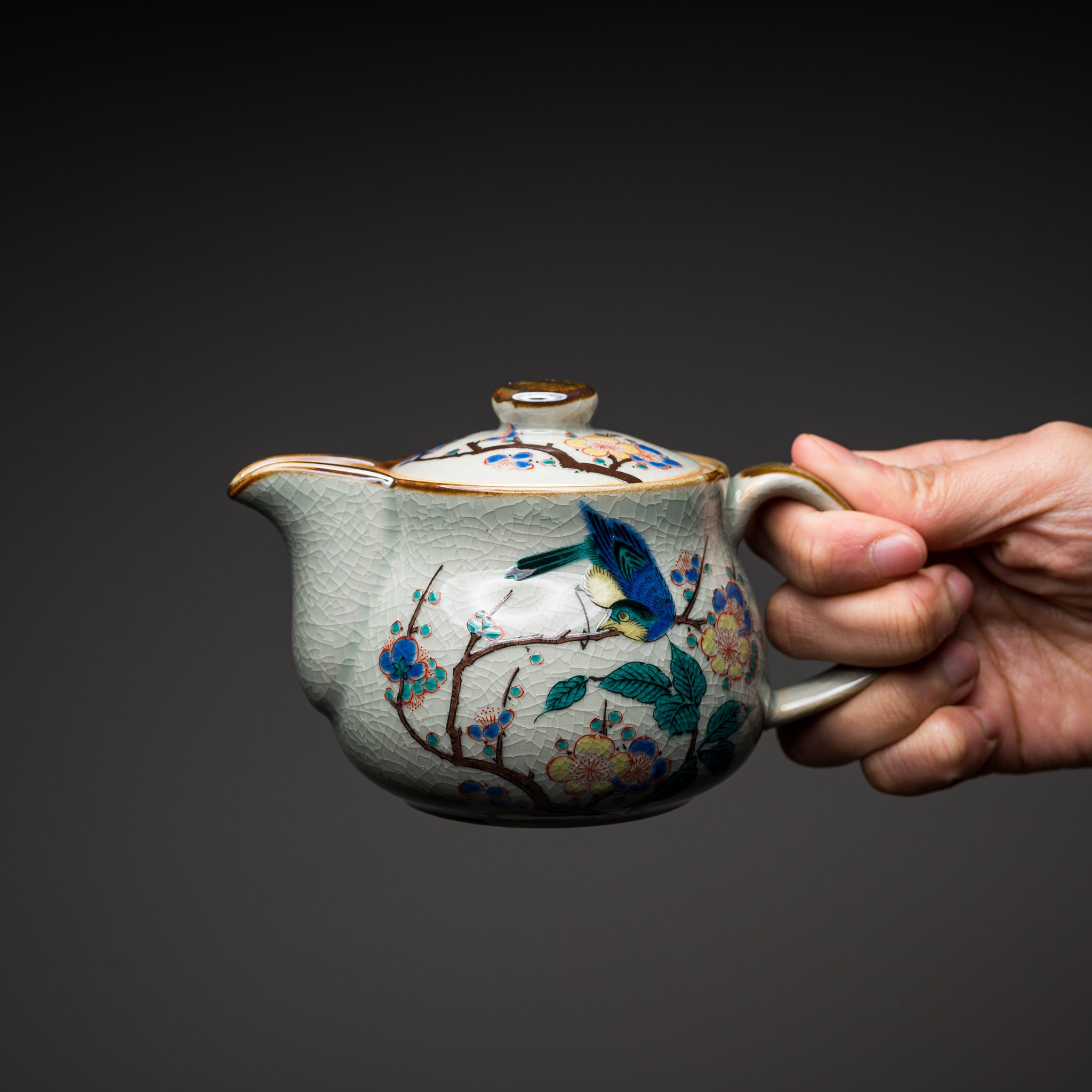 Kutani ware Small Tea Pot - Red-flanked bluetail / 九谷焼 急須