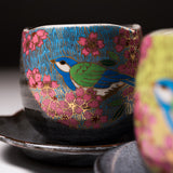 Kutani ware Japanese Pair Mug Cup with Saucer - Blue Bird /九谷焼 ペアマグカップ