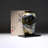 Kutani ware Vase with Tray in Wooden Box - Crane and Golden Tree / 九谷焼 花瓶