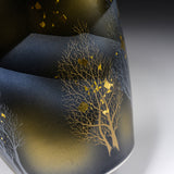 Kutani ware Vase with Tray in Wooden Box - Crane and Golden Tree / 九谷焼 花瓶