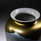 Kutani ware Vase with Tray in Wooden Box - Crane and Golden Tree / 九谷焼 花瓶