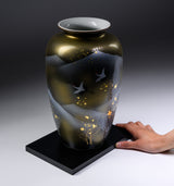Kutani ware Vase with Tray in Wooden Box - Crane and Golden Tree / 九谷焼 花瓶