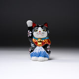 Kutani ware Cat Ornament - Blue Fuji Mountain / 九谷焼 招き猫