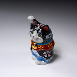 Kutani ware Cat Ornament - Blue Fuji Mountain / 九谷焼 招き猫