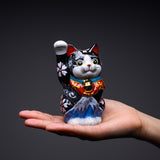 Kutani ware Cat Ornament - Blue Fuji Mountain / 九谷焼 招き猫