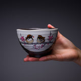 Kutani ware Large Rice Bowl - Sparrow with Sakura / 九谷焼 茶碗