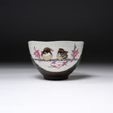 Kutani ware Large Rice Bowl - Sparrow with Sakura / 九谷焼 茶碗