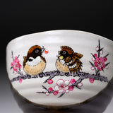 Kutani ware Large Rice Bowl - Sparrow with Sakura / 九谷焼 茶碗