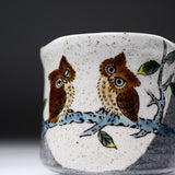 Kutani ware Large Yunomi Cup - Owl Family / 九谷焼 湯呑み
